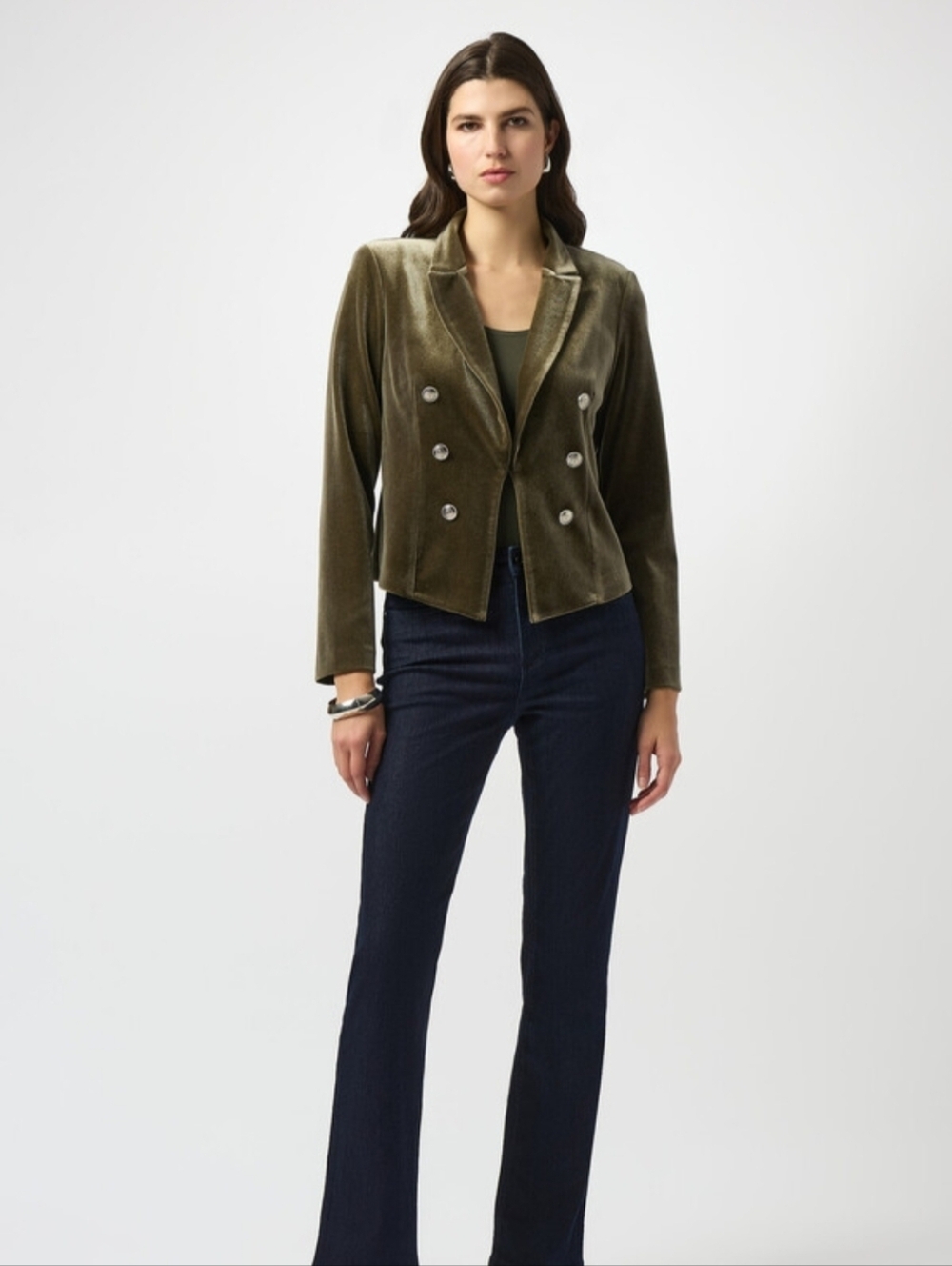 Joseph Ribkoff Olive Velvet Double-Breasted Blazer